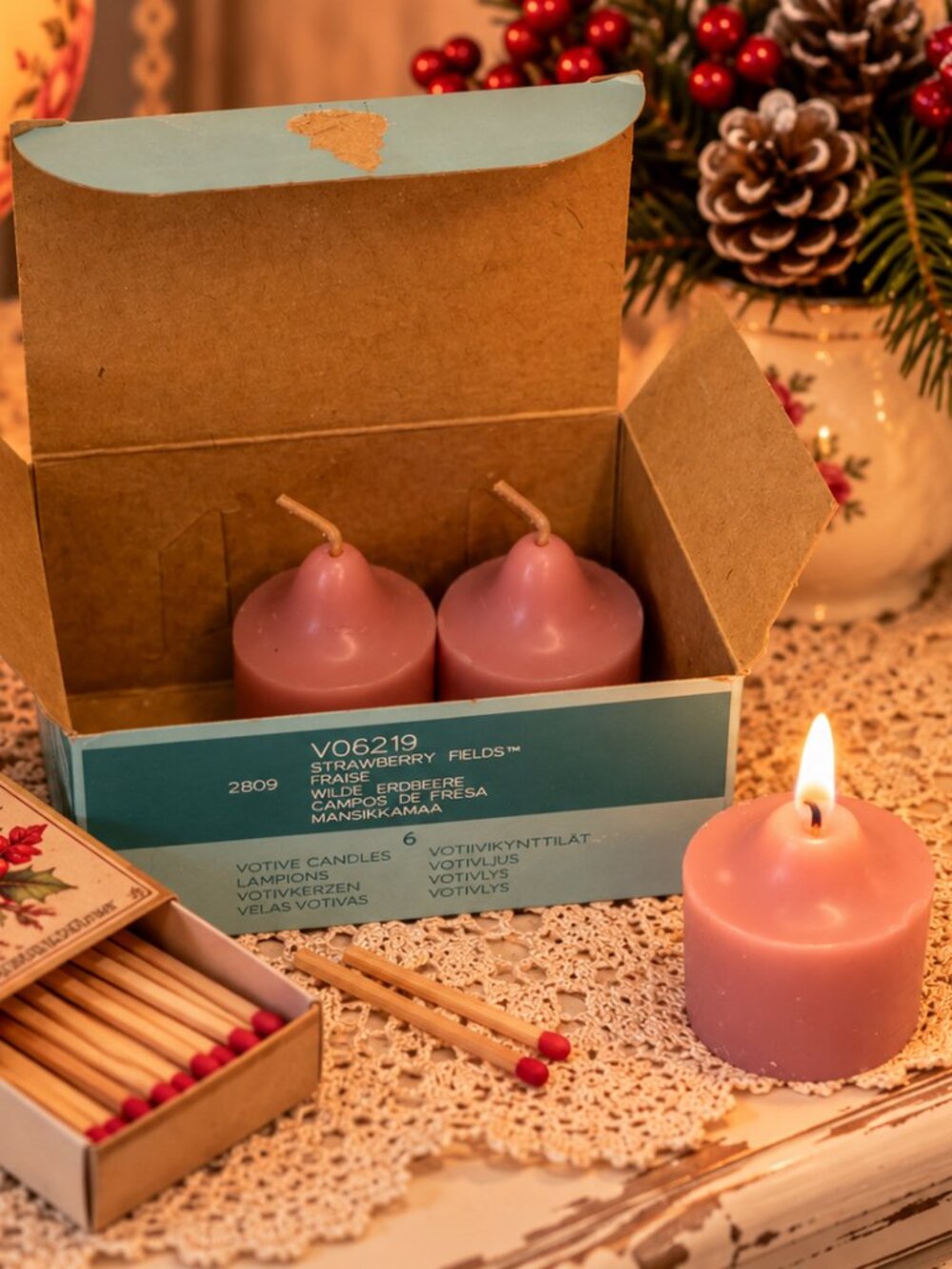Vintage PartyLite Strawberry Fields Votive Candles Lot of 3 Original Box V06219